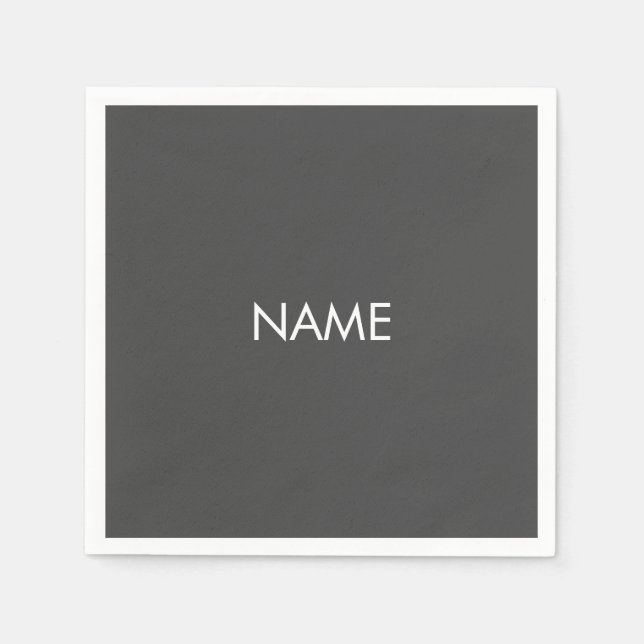 Customise with name, text minimalist charcoal grey napkin (Front)