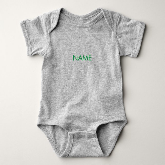 Customise with name, text minimalist green grey baby bodysuit (Front)