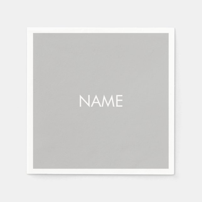 Customise with name, text minimalist grey white napkin (Front)