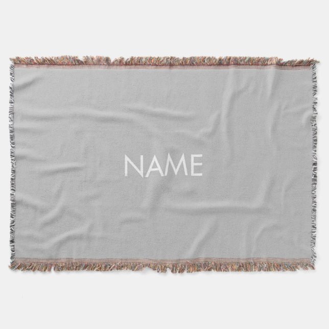 Customise with name, text minimalist grey white throw blanket (Front)