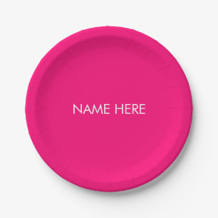 Customise with name text minimalist hot pink white paper plate