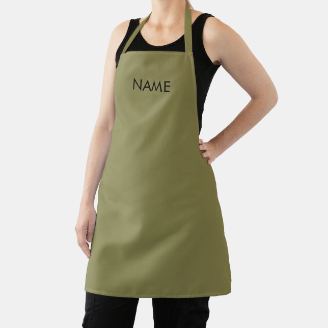 Customise with name, text minimalist khaki black apron (Insitu)