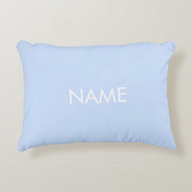Customise with name, text minimalist light blue decorative cushion (Front)