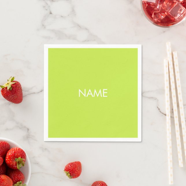 Customise with name, text minimalist lime green napkin (Insitu)