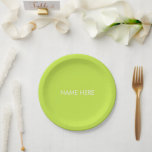 Customise with name, text minimalist lime green paper plate<br><div class="desc">Customise with name,  text minimalist lime green white Paper Plates
customise,  personalise name,  text</div>
