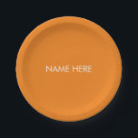 Customise with name, text minimalist orange white paper plate<br><div class="desc">Customise with name,  text minimalist orange white Paper Plates
customise,  personalise name,  text</div>