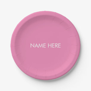 Customise with name, text minimalist pink white paper plate