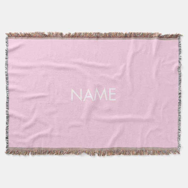 Customise with name, text minimalist pink white throw blanket (Front)