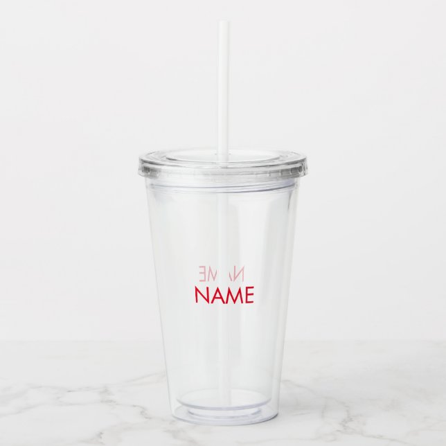 Customise with name, text minimalist red clear acrylic tumbler (Front)