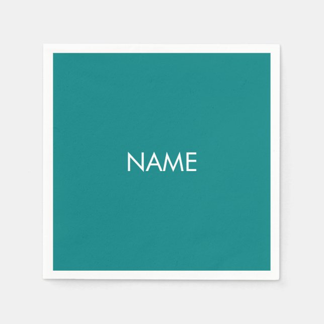 Customise with name, text minimalist teal white napkin (Front)