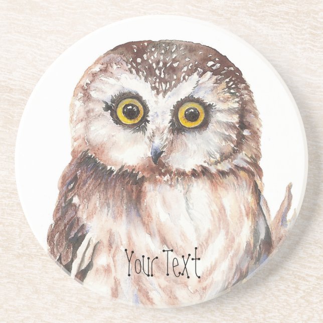 Customise with your Name Funny Owl - Bird, Nature Coaster (Front)