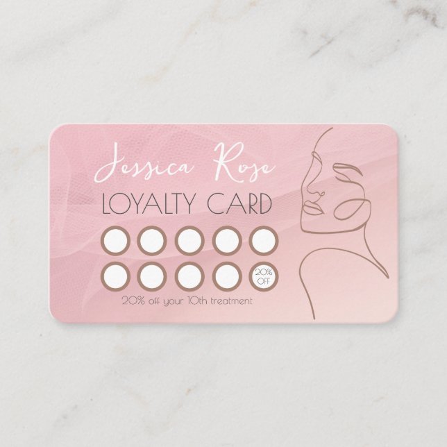 Customise With Your Salon QR Code Line Art Pink Loyalty Card (Front)