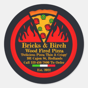Customise Wood Fired Pizza Restaurant Promo Classic Round Sticker