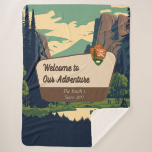 Customise Yosemite Valley Family Camping Adventure Sherpa Blanket
