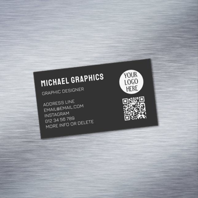 Customise Your Black White company logo QR code  Magnetic Business Card (In Situ)