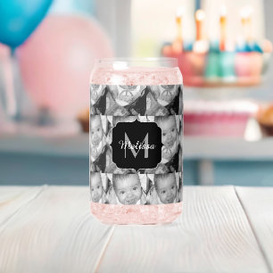 Customise Your Black White Photo Custom Monogram Can Glass
