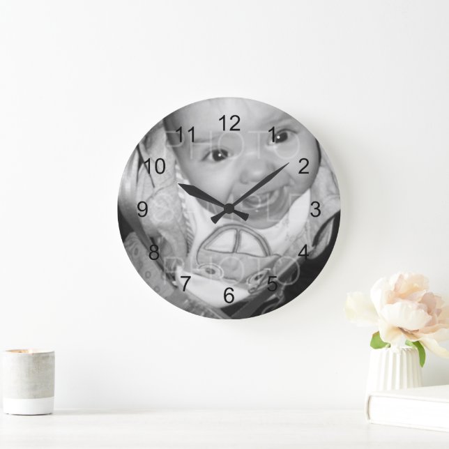Customise Your Black White photo Large Clock (Home)