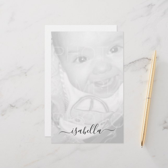 Customise Your Black White photo Monogram name Stationery (Front/Back In Situ)