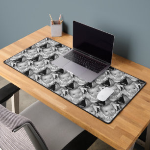 Customise Your Black White photo pattern Desk Mat