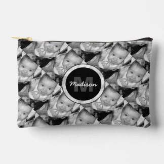 Customise Your Black White photo pattern Monogram Accessory Pouch