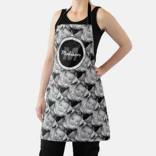 Customise Your Black White photo pattern Monogram Apron
