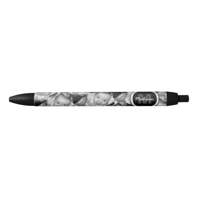 Customise Your Black White photo pattern Monogram Ink Pen (Front)