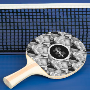 Customise Your Black White photo pattern Monogram Ping Pong Paddle
