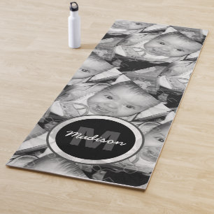 Customise Your Black White photo pattern Monogram Yoga Mat