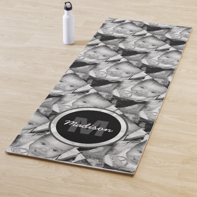 Customise Your Black White photo pattern Monogram Yoga Mat (In Situ)