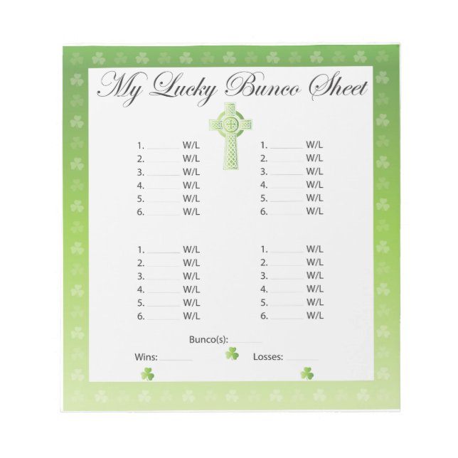 Customise Your Bunco Sheet/Card Notepad (Front)