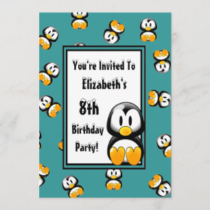 Customise Your Colour Penguin Theme Birthday Party Invitation