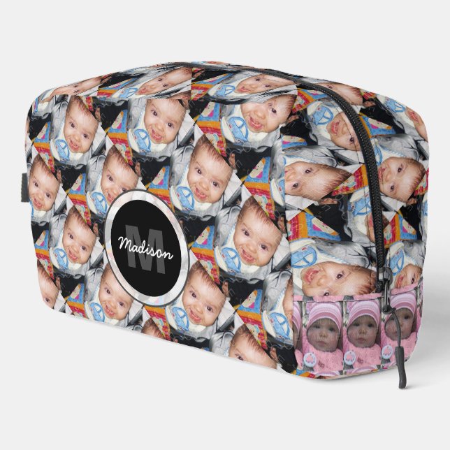 Customise Your custom five photo pattern Monogram  Dopp Kit (Right Corner)