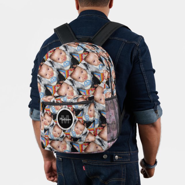 Customise Your custom five photo pattern Monogram  Printed Backpack (Insitu (Model))