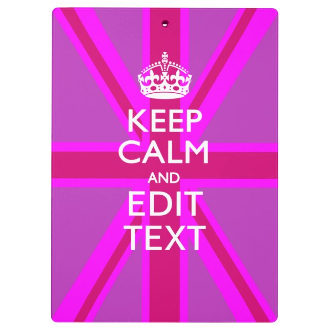 Customise Your Keep Calm Edit Text on Pink Union J Clipboard (Back)
