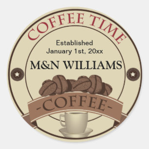 Customise Your Name Coffee Time Logo Classic Round Sticker