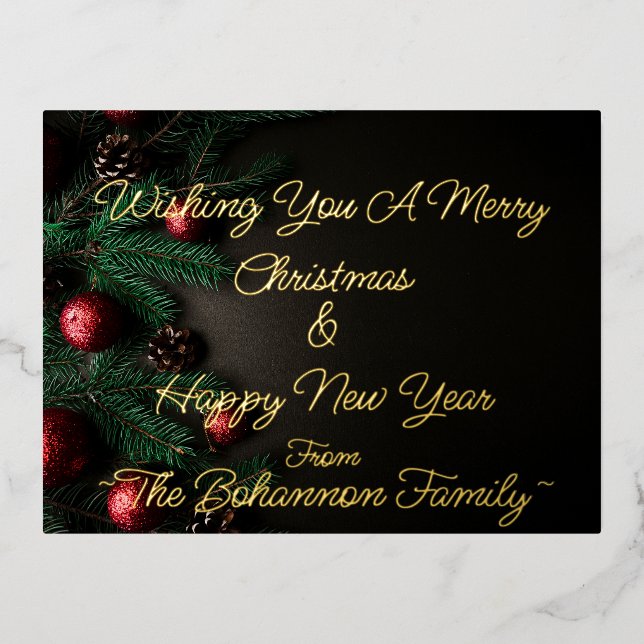 (Customise your name) Merry christmas & Happy New  Foil Holiday Postcard (Front)