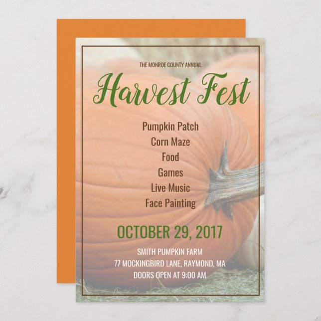 Customise Your Own Harvest Fest Pumpkin Invitation (Front/Back)