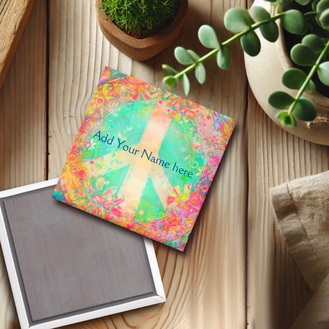 Customise Your Own Peace Sign Pretty Floral Magnet (Creator Uploaded)