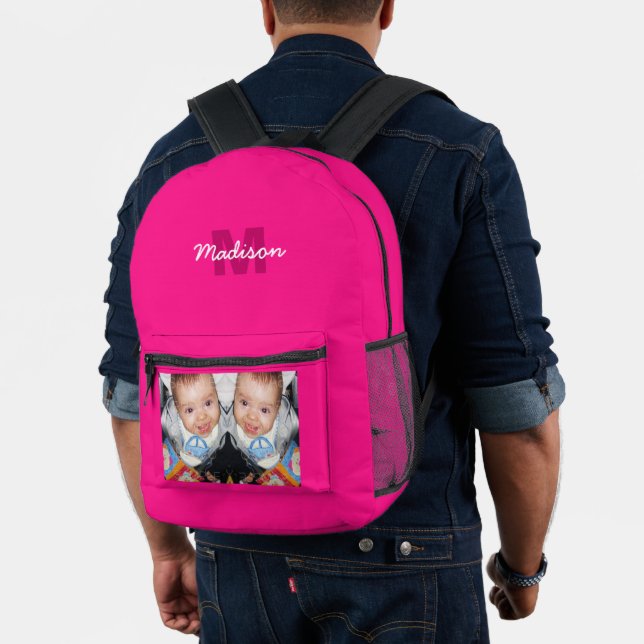 Customise Your photo custom monogram hot pink Printed Backpack (Insitu (Model))