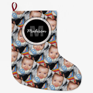 Customise Your photo pattern Monogram Large Christmas Stocking