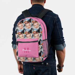 Customise Your photo pattern monogram name pink Printed Backpack