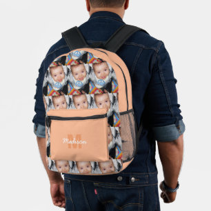 Customise Your photo pattern monogram peach fuzz Printed Backpack