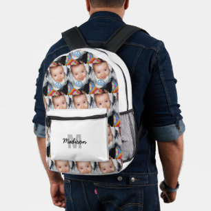 Customise Your photo pattern monogram white Printed Backpack