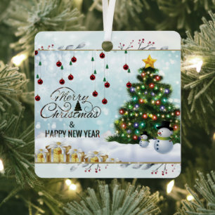 Customise Your Text Gold Christmas Married Ceramic Metal Tree Decoration