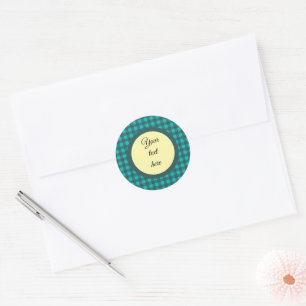 Customise Your Text Teal Check Plaid Pattern Classic Round Sticker