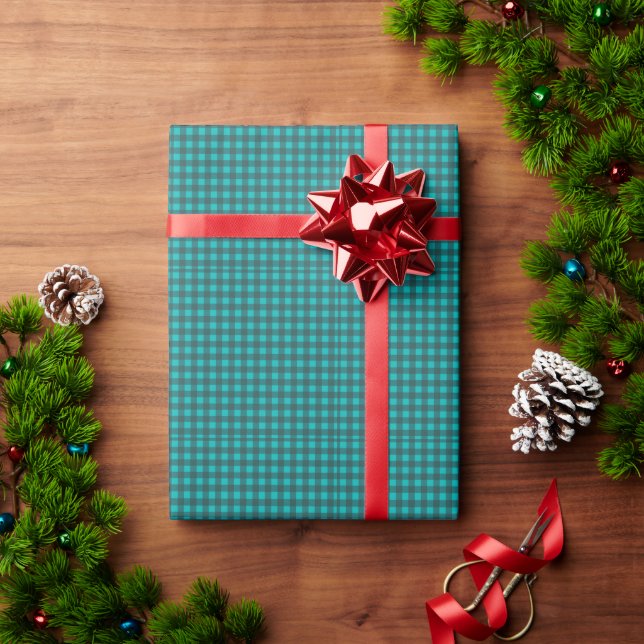 Customise Your Text Teal Check Plaid Wrapping Paper (Holiday Gift)
