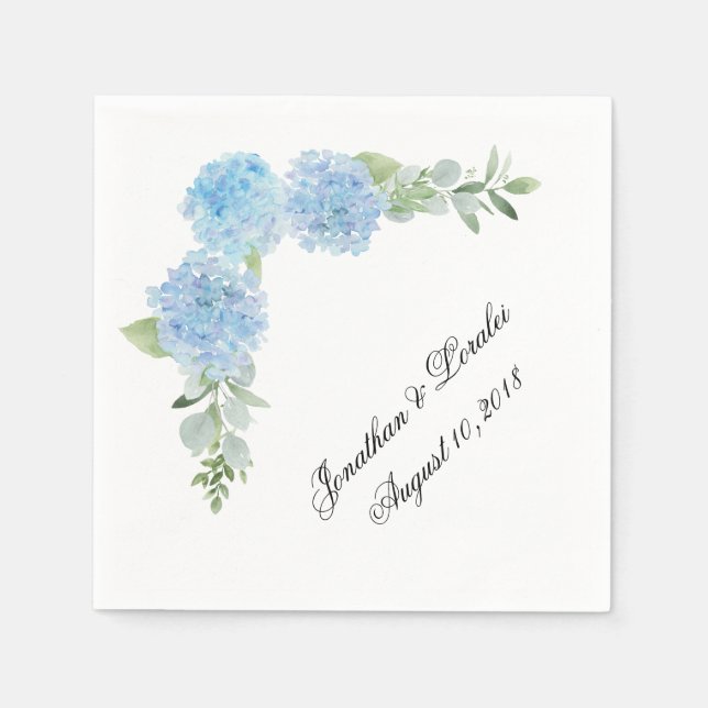 Customise your wedding napkins Blue Hydrangea (Front)