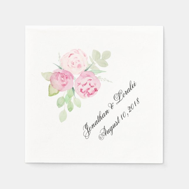 Customise your wedding napkins pink floral (Front)