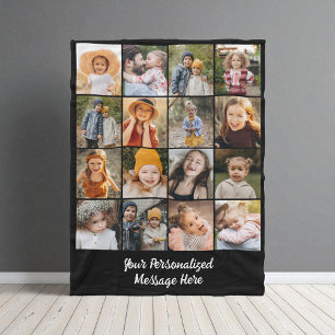 Customised 16 Photo Collage Modern Family Text Fleece Blanket
