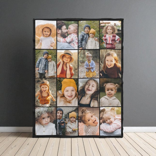 Customised 16 Photo Collage Modern Trendy Fleece Blanket (Creator Uploaded)